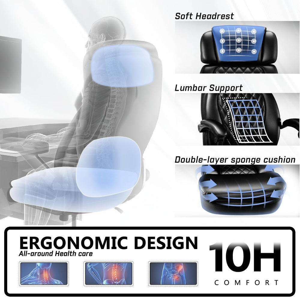 400lbs Executive Office Chair with Foot Rest for Heavy People, Ergonomic Big ...