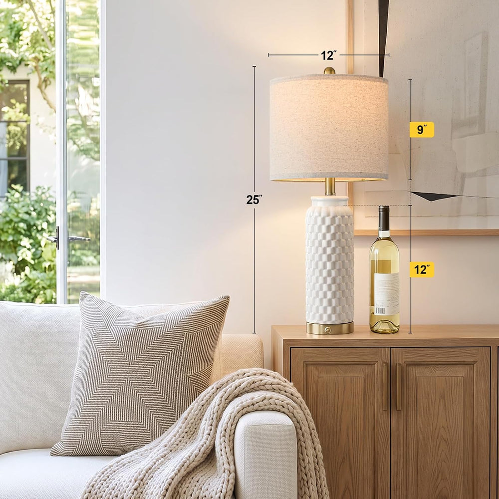 USumkky 25'' Touch Table Lamp for Nightstand White Ceramic -3 Way Dim...