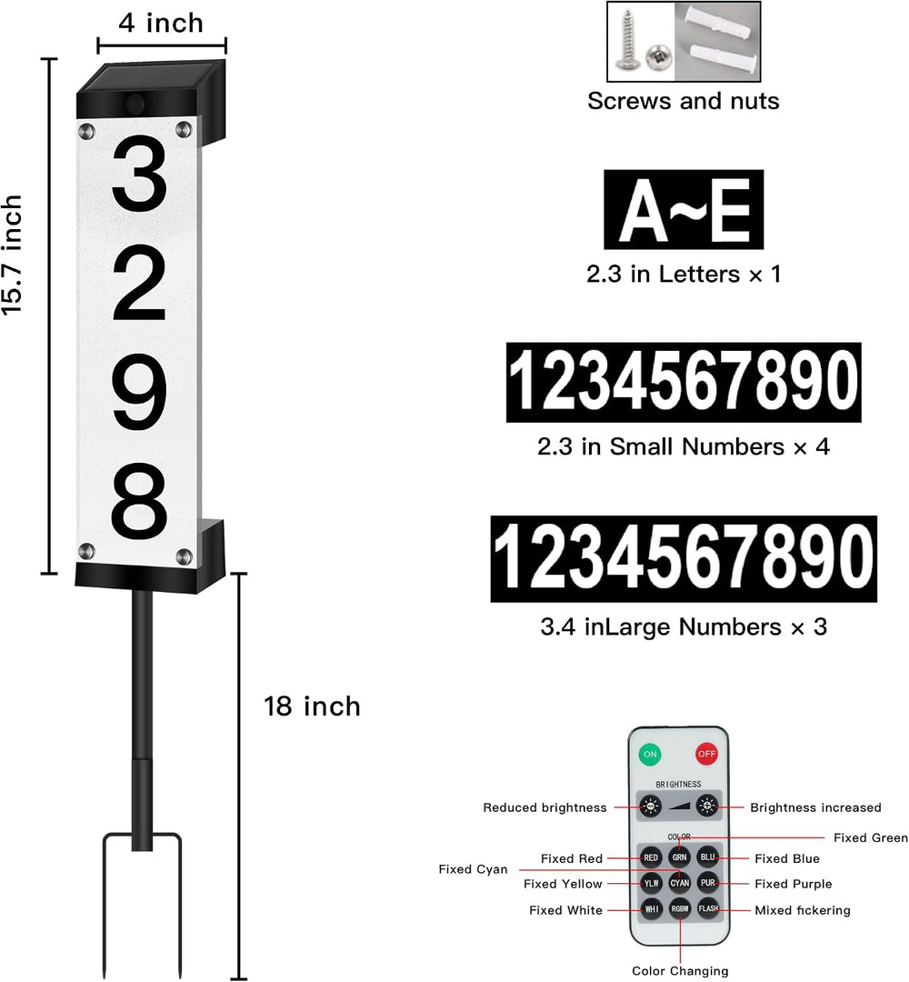 Solar Address Numbers for House, Address Signs for Yard with Stake