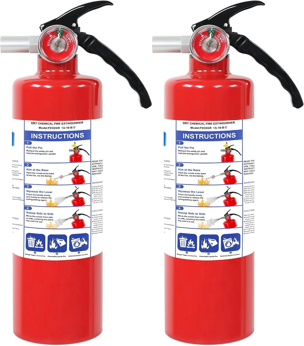 2 Pack ABC Dry Chemical Fire Extinguishers with Mount