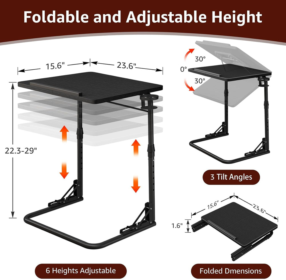 NUTIKAS Folding TV Tray Table - Adjustable Height Sofa Side Table, Wooden Por...