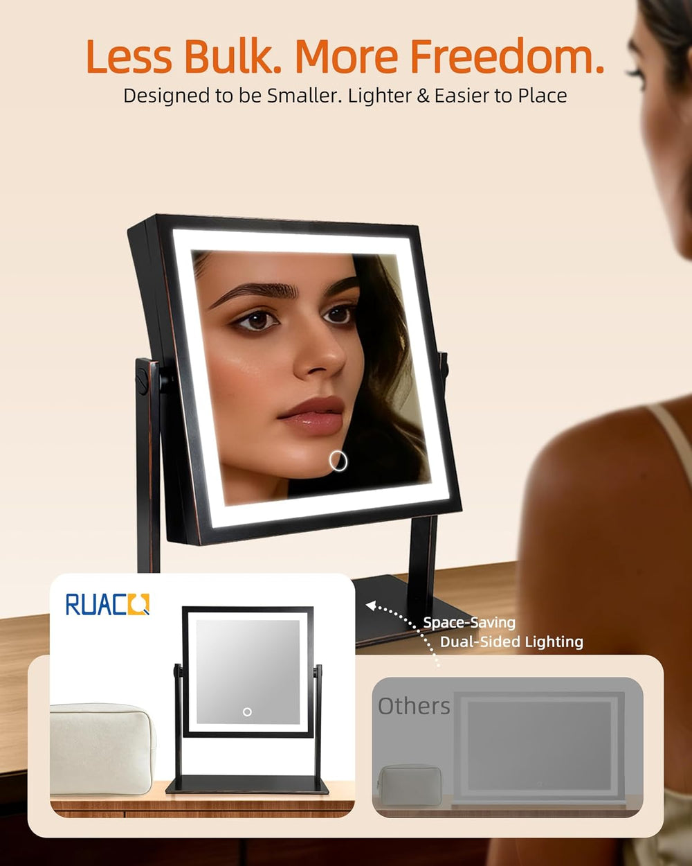 Ruacq Makeup Mirror with Lights, Dual Sided 1X/10X, Oil Rubbed Bronze
