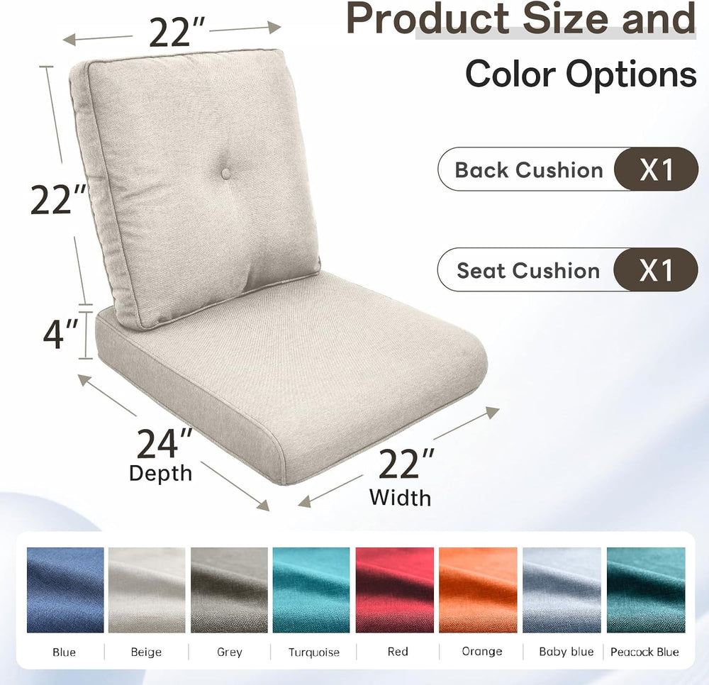 Outdoor Chair Cushions-Patio Chair Cushions Set with Removable Cover 22 X 24 ...