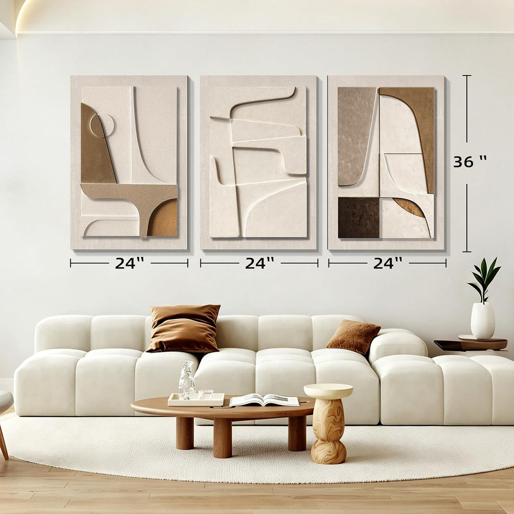 Large Wall Art for Living Room, 3D Boho Textured 3 Piece Set, 24x36 In