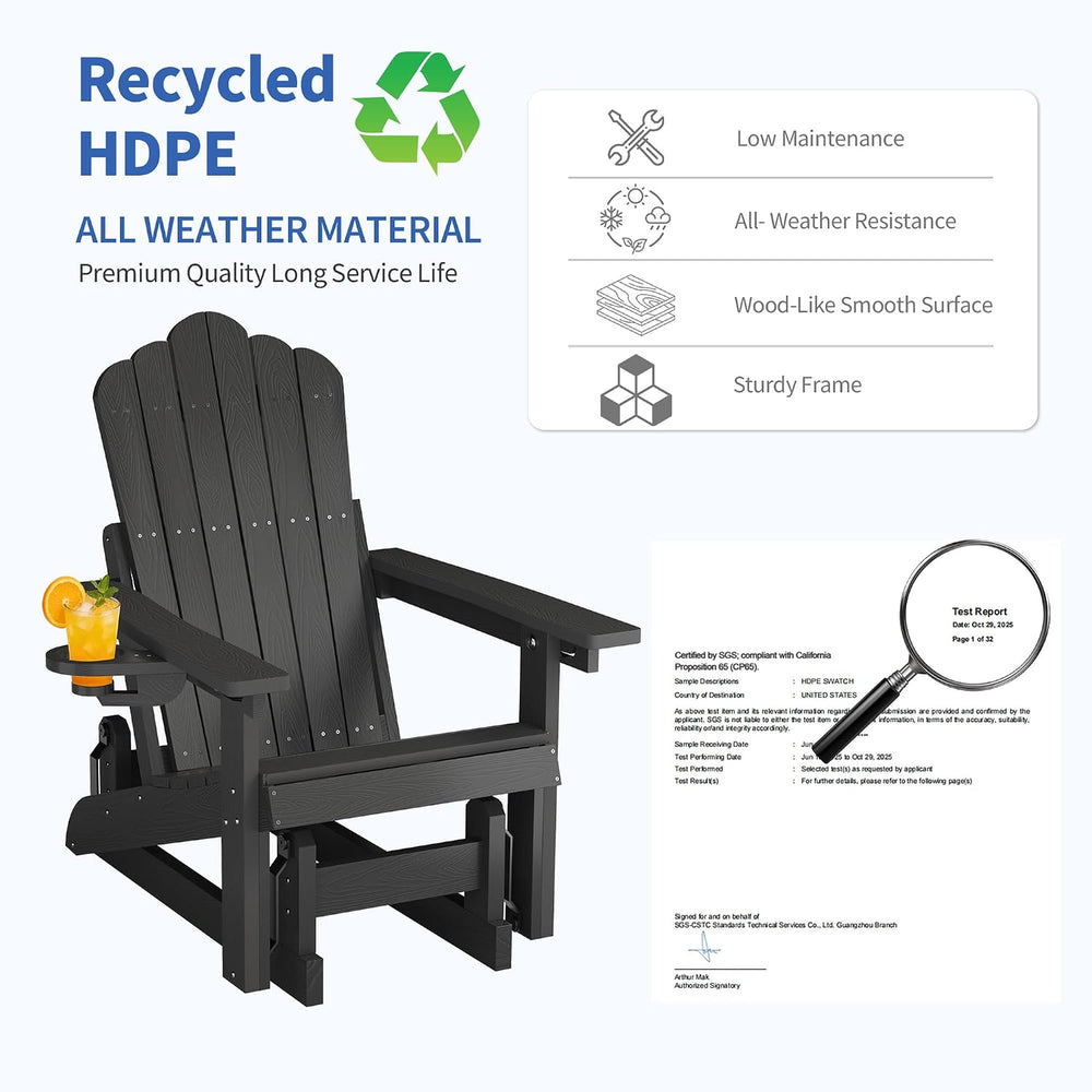 HDPE Adirondack Glider Chair,3-Position Adjustable Backrest Patio Glider