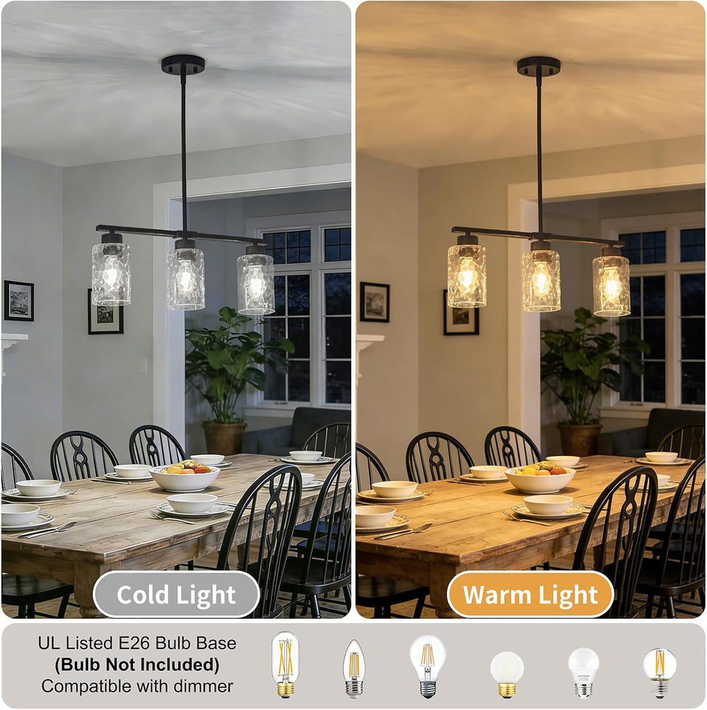 Hammered Glass Chandeliers for Dining Room, Black Kitchen Island Lighting