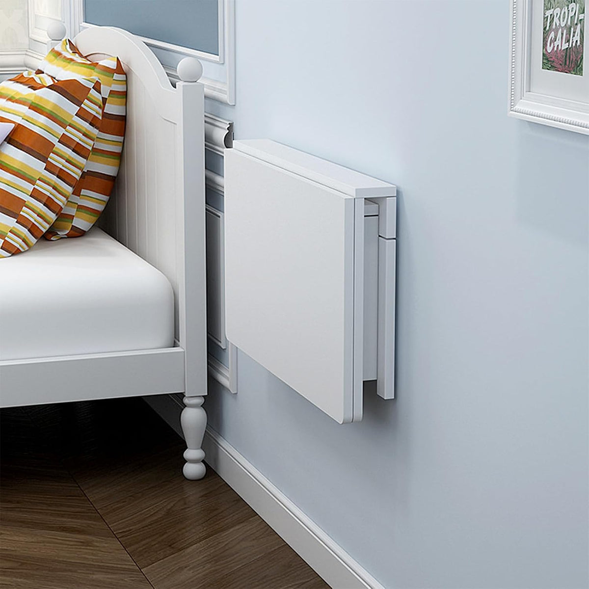 MM MELISEN Wall Mounted Folding Table, 29.5"L x 19.6"W, White, Space-Saving Design