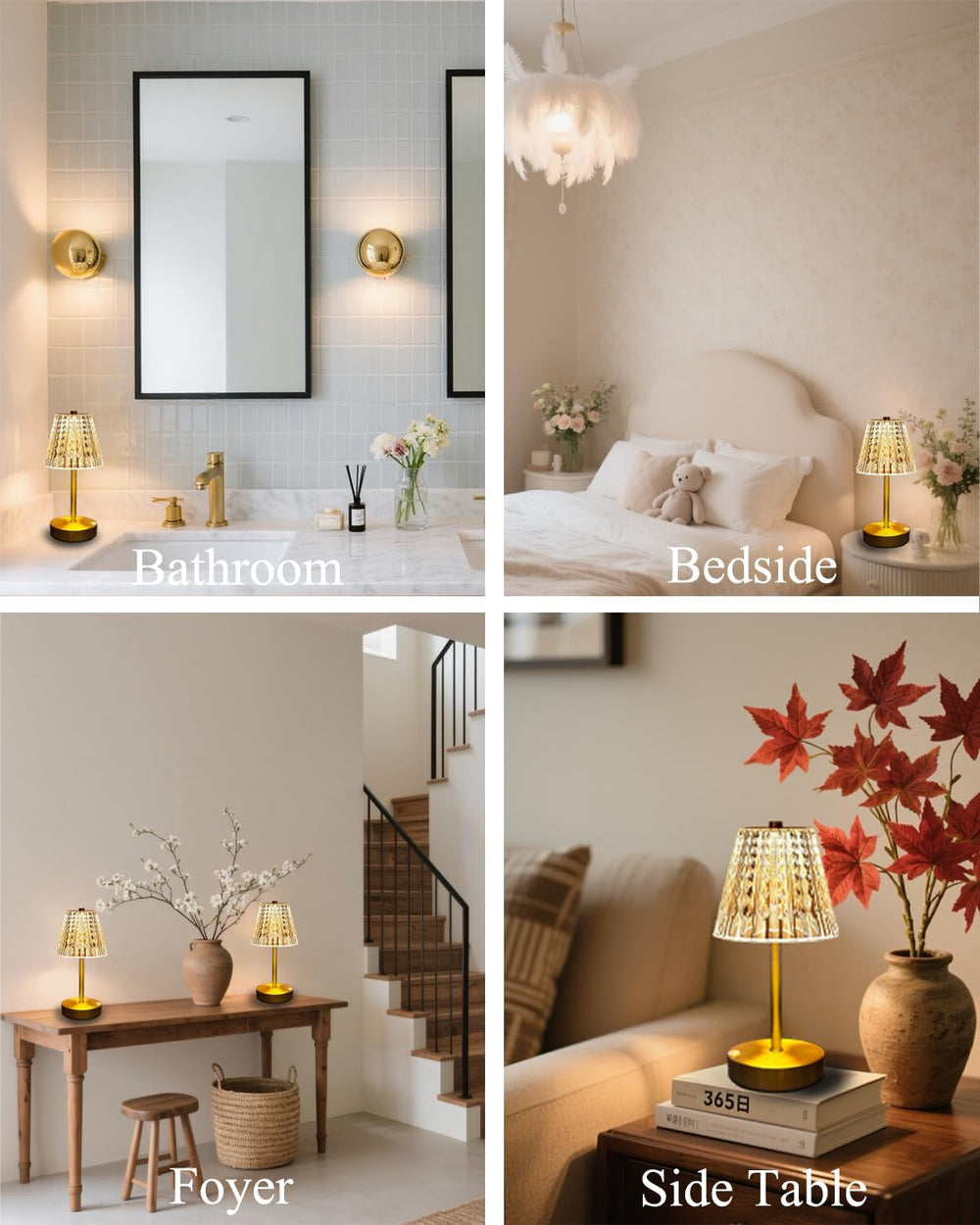 Set of 2 Rechargeable Table Lamps-Small Size Battery Powered Lamps-Cordless D...