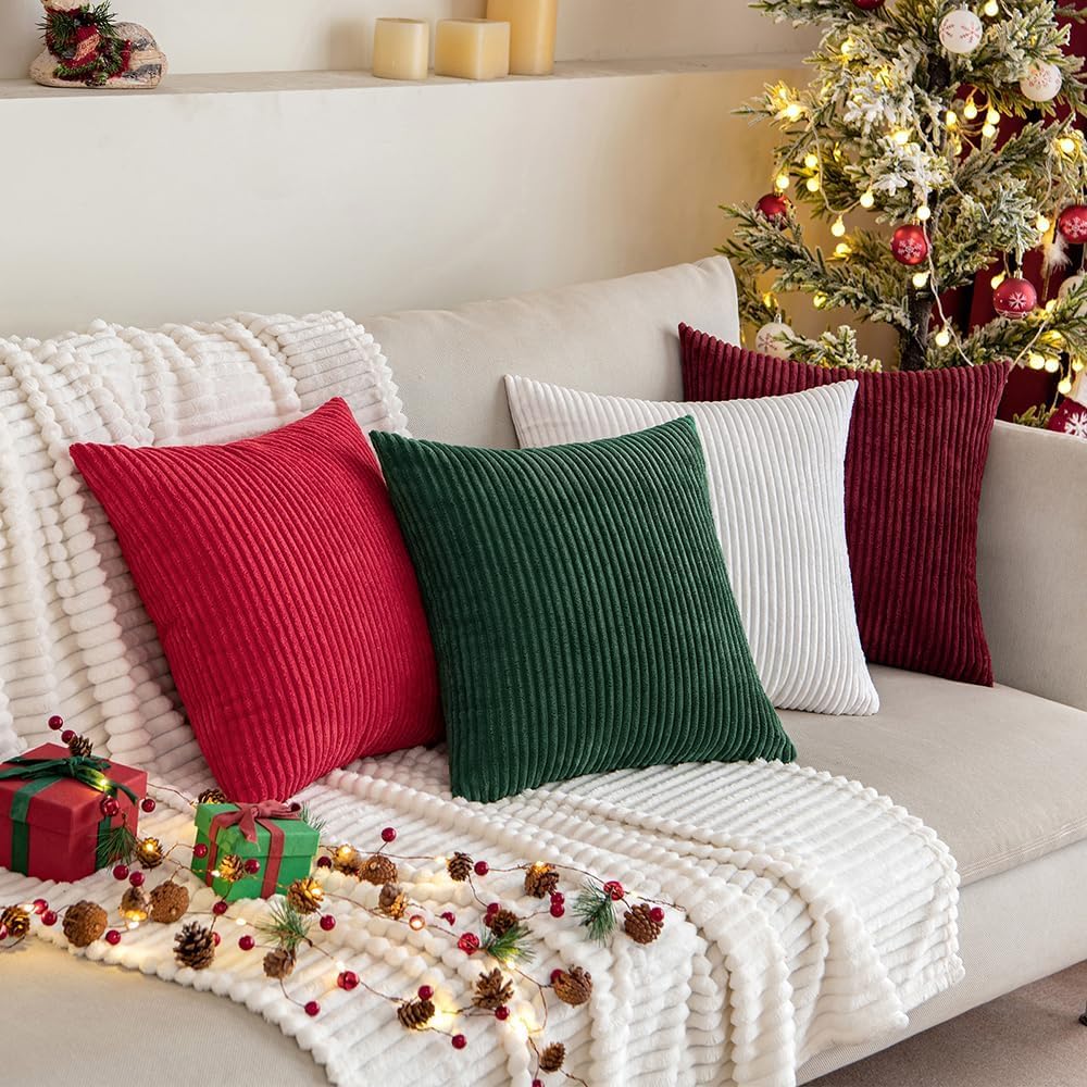 MIULEE Euro Corduroy Throw Pillow Covers Set of 2 24x24 Burgundy