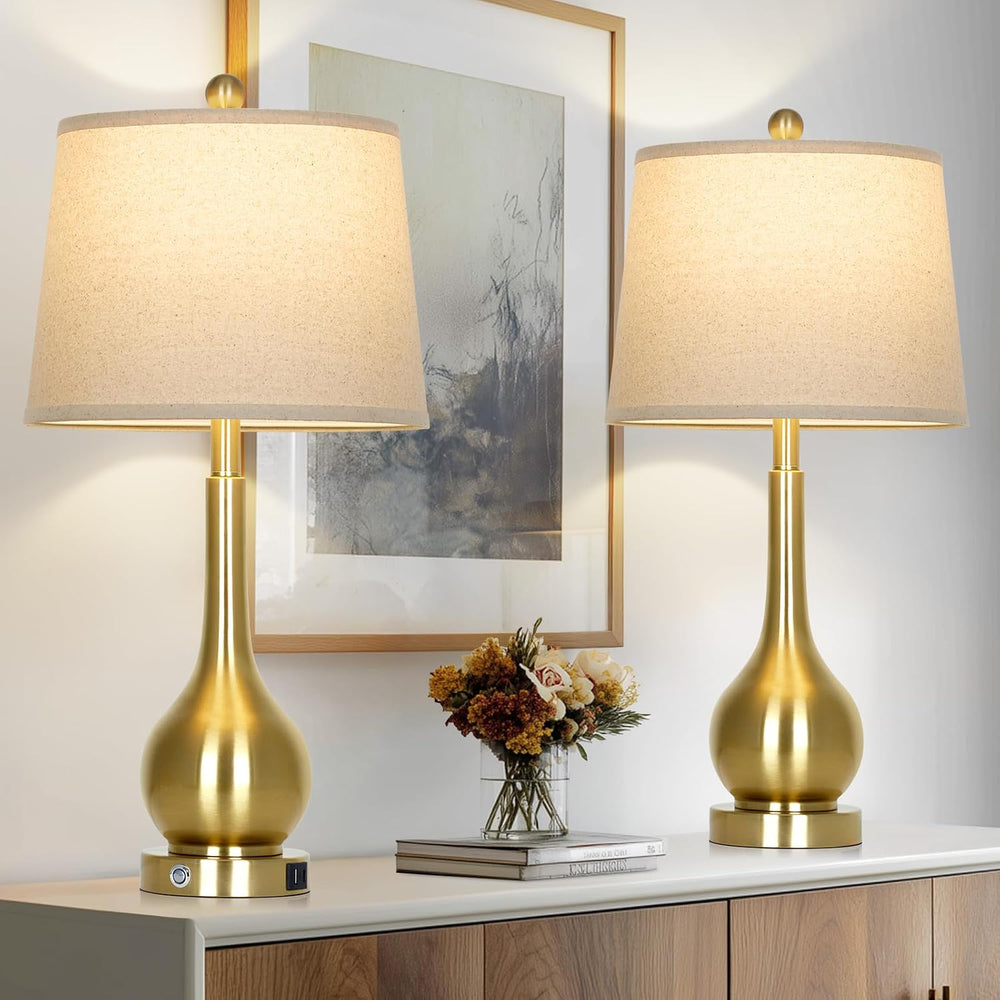 26" Gold Table Lamps Set of 2 for Living Room, Touch Control Bedroom Lam...