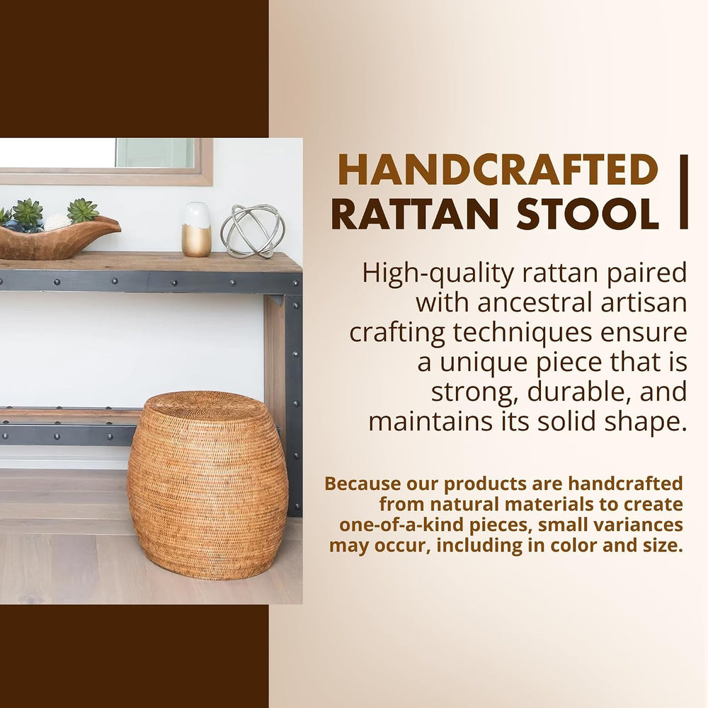 Kouboo La Jolla Round Rattan Stool, Side Table, Boho Decor, Honey Brown