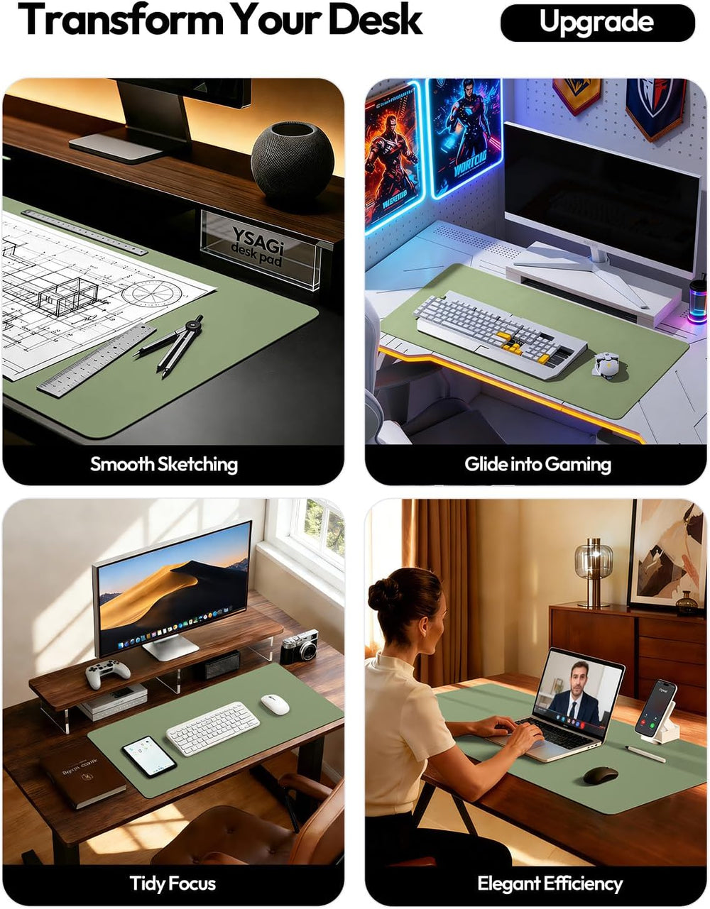 YSAGi Leather Desk Pad Protector, Office Desk Mat, Large Mouse Pad, Non-Slip ...