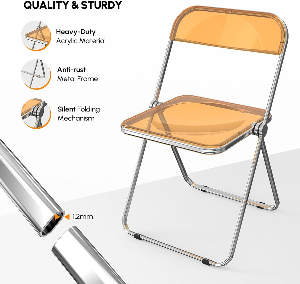 VINGLI Acrylic Folding Chairs 4 Pack, Clear Chair Foldable and Stackable, Pla...