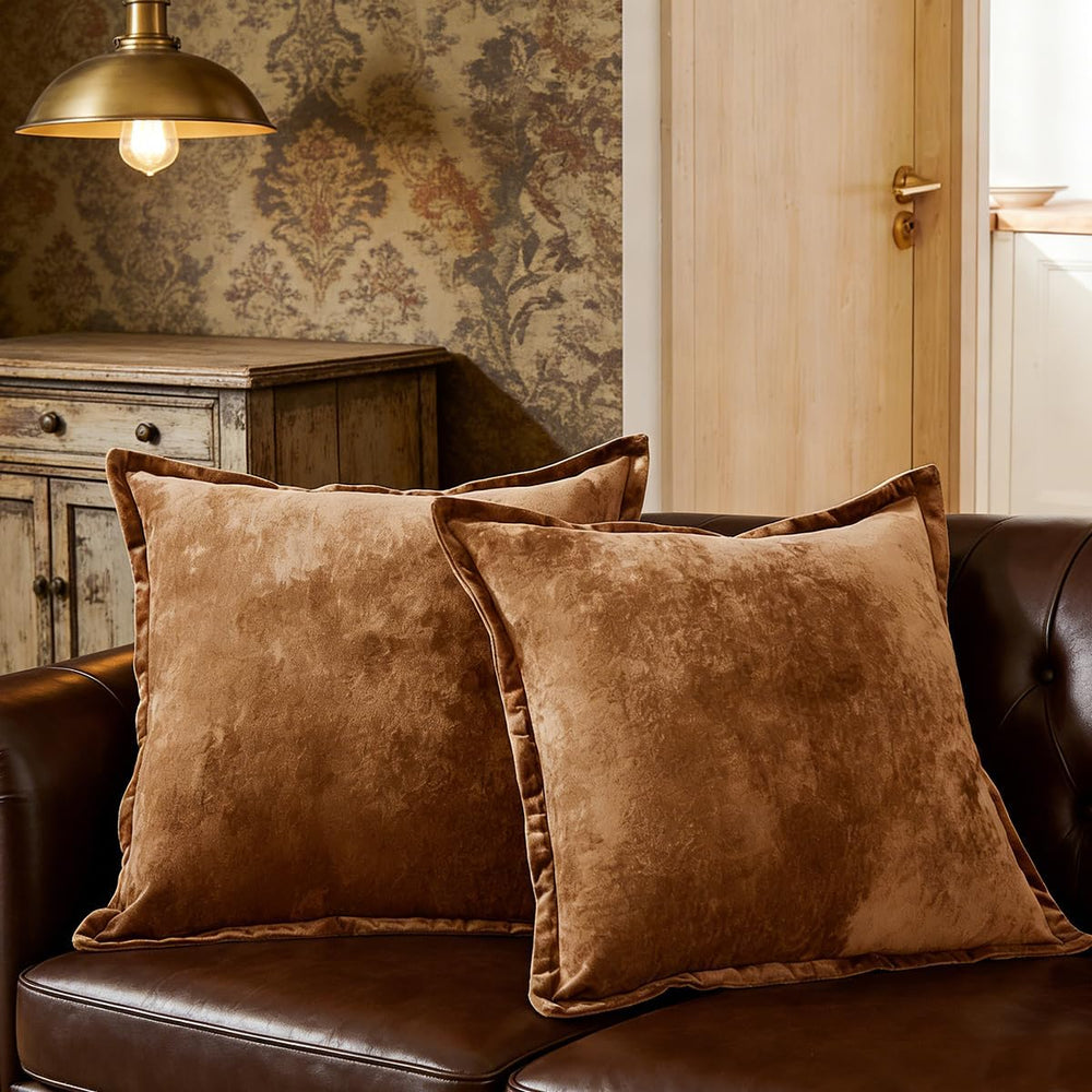 Luxurious Velvet Euro Shams Decorative Throw Pillow Covers 26x26 Set of 2 Sol...