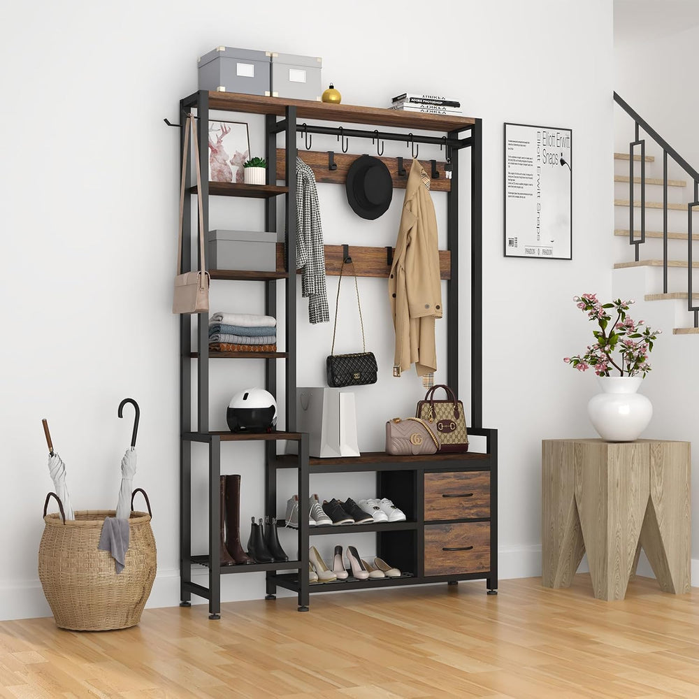 Hall Tree for Entryway 43", Bench with Shoe Storage, Large Coat Rack Sho...