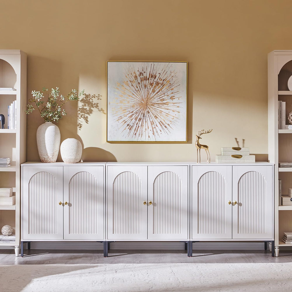 IFGET 92.63" W Modern Arched Sideboard Buffet Cabinet with Storage, White