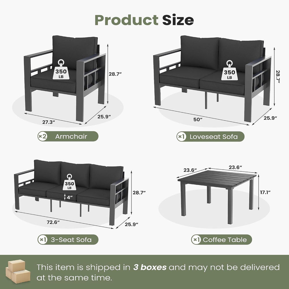 5 Piece Aluminum Patio Furniture Set With Thick Cushions and Coffee Table