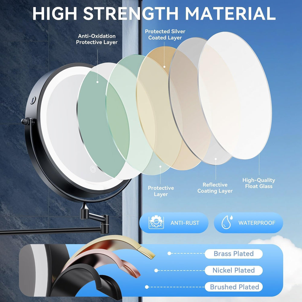 Auxmir 9″ 5000mAh 1X/30X Wall Mounted Lighted Magnifying Makeup Mirror