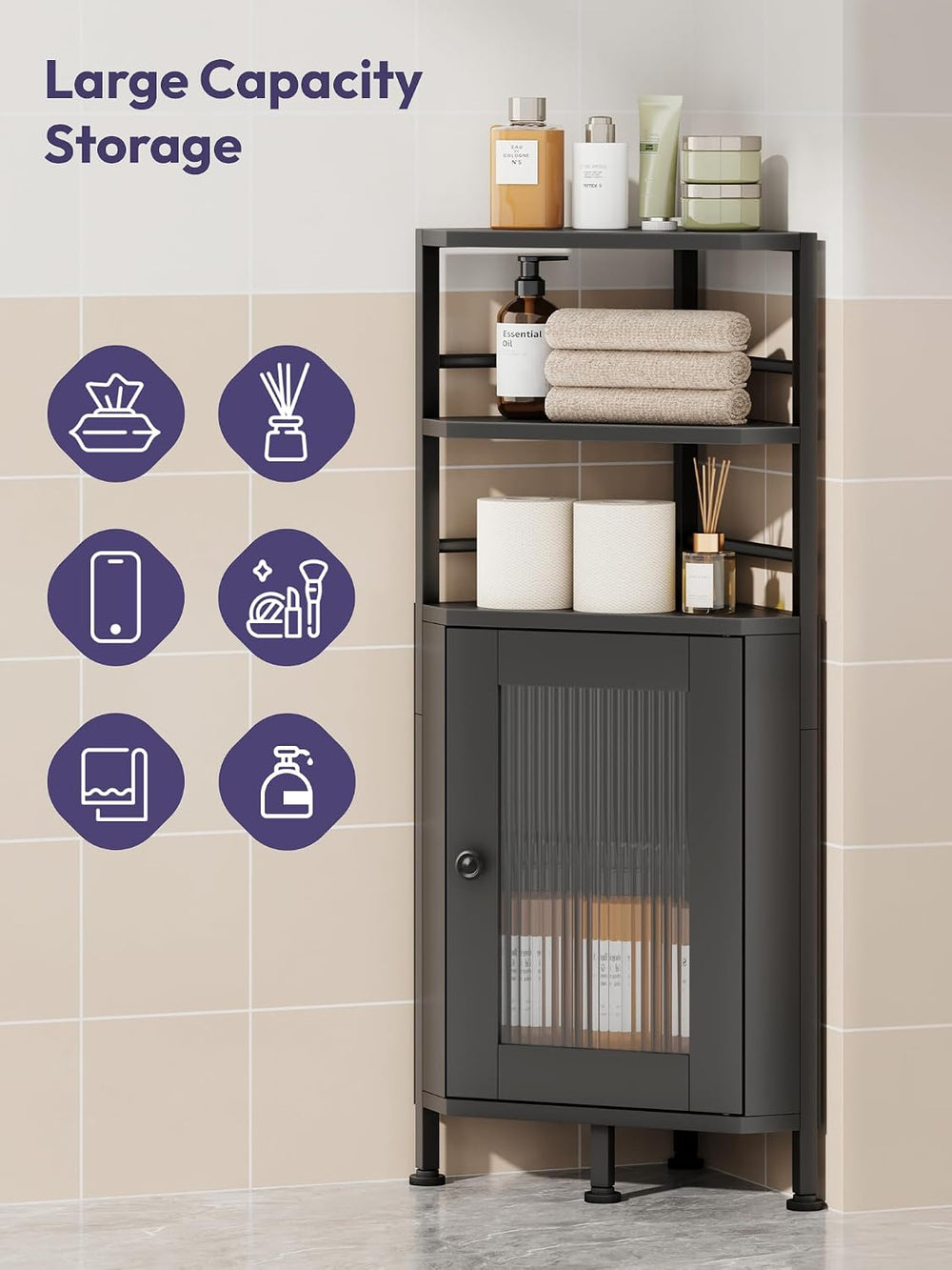 SWTYMIKI Small Corner Bathroom Cabinet - 9.84" x 31.1", Black