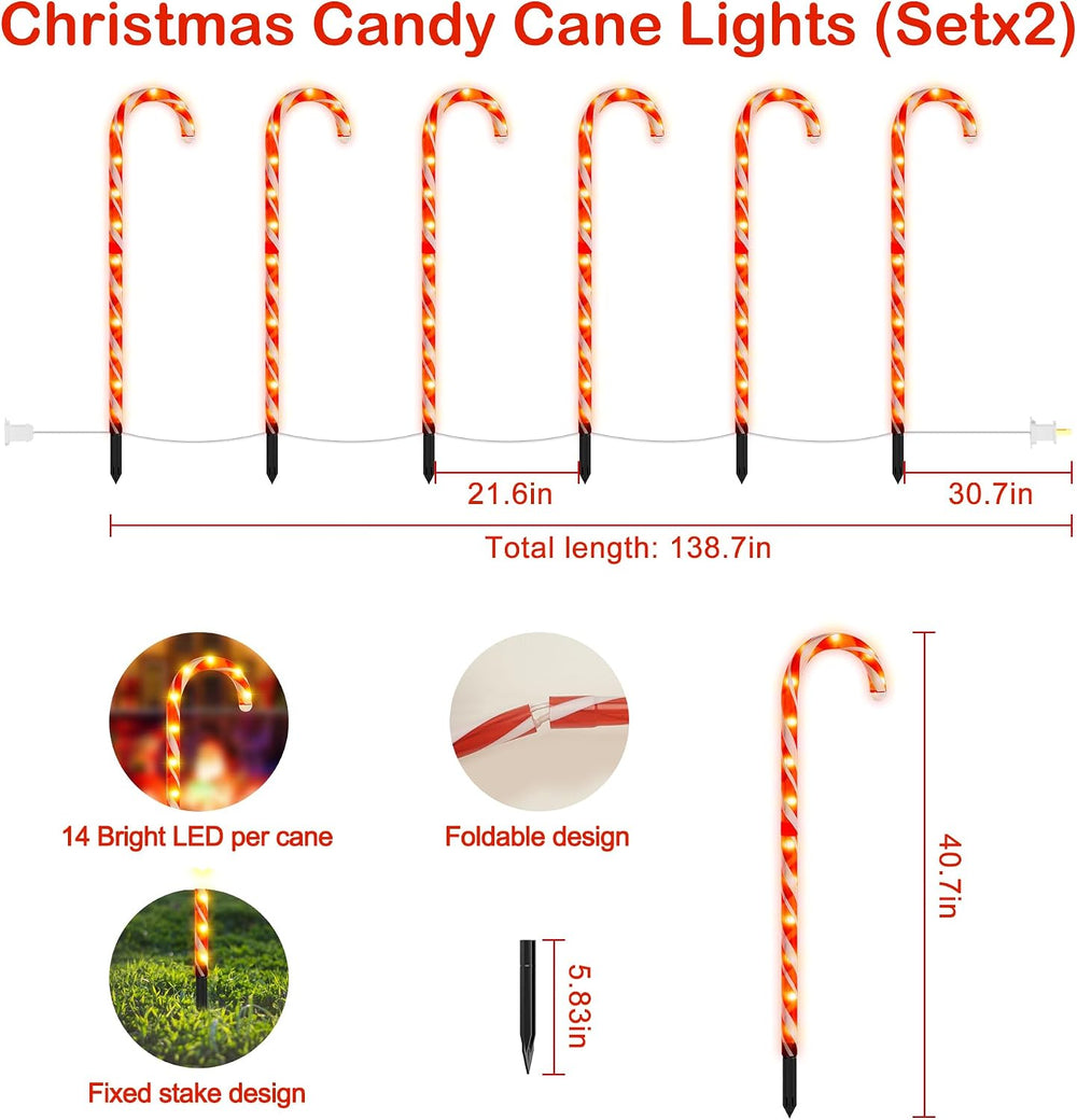 COOLWUFAN 40" Candy Cane Lights for Outdoor Christmas Decorations, Set o...