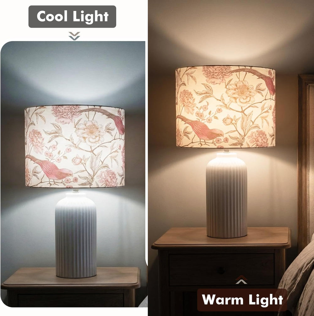 2-Pack Floral Bird Print Drum Lamp Shades – 13"x13"x10" with S...