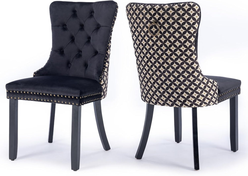 Velvet Upholstered Dining Chairs Set of 2, Modern Style Kitchen Side Chairs w...