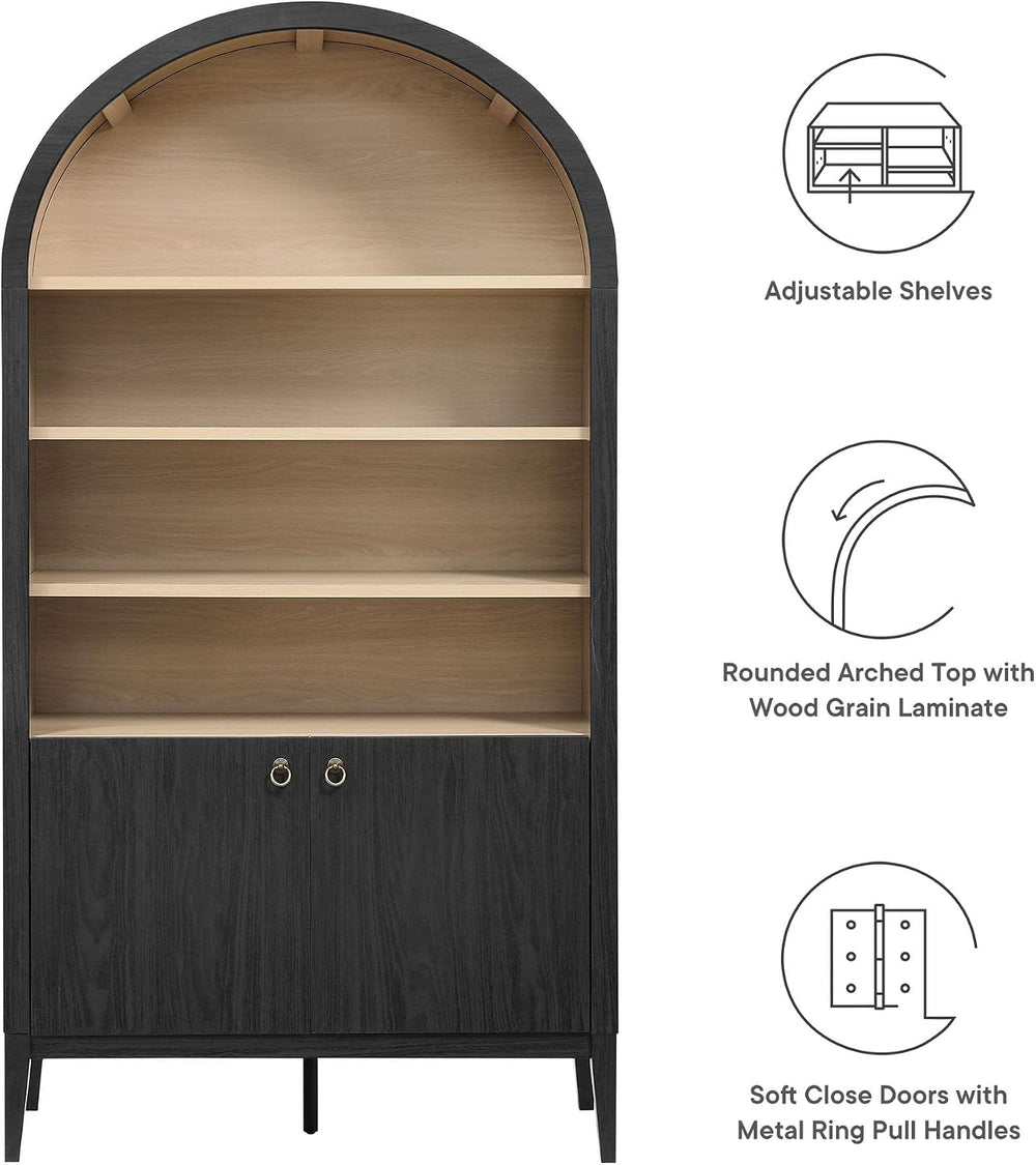 Modway Nolan Tall Arched Storage Display Cabinet in Black - 74 Inch Arch Book...