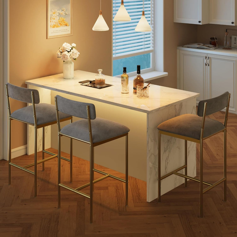 Garvee Bar Stools Set of 2, Upholstered Counter Height Bar Stool with Backres...