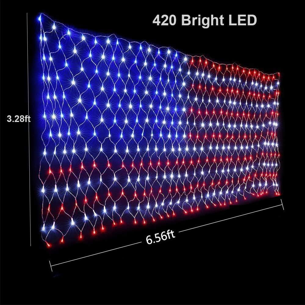 (New) American Flag Lights, 420 LED USA Flag, Outdoor Waterproof Patriotic Li...