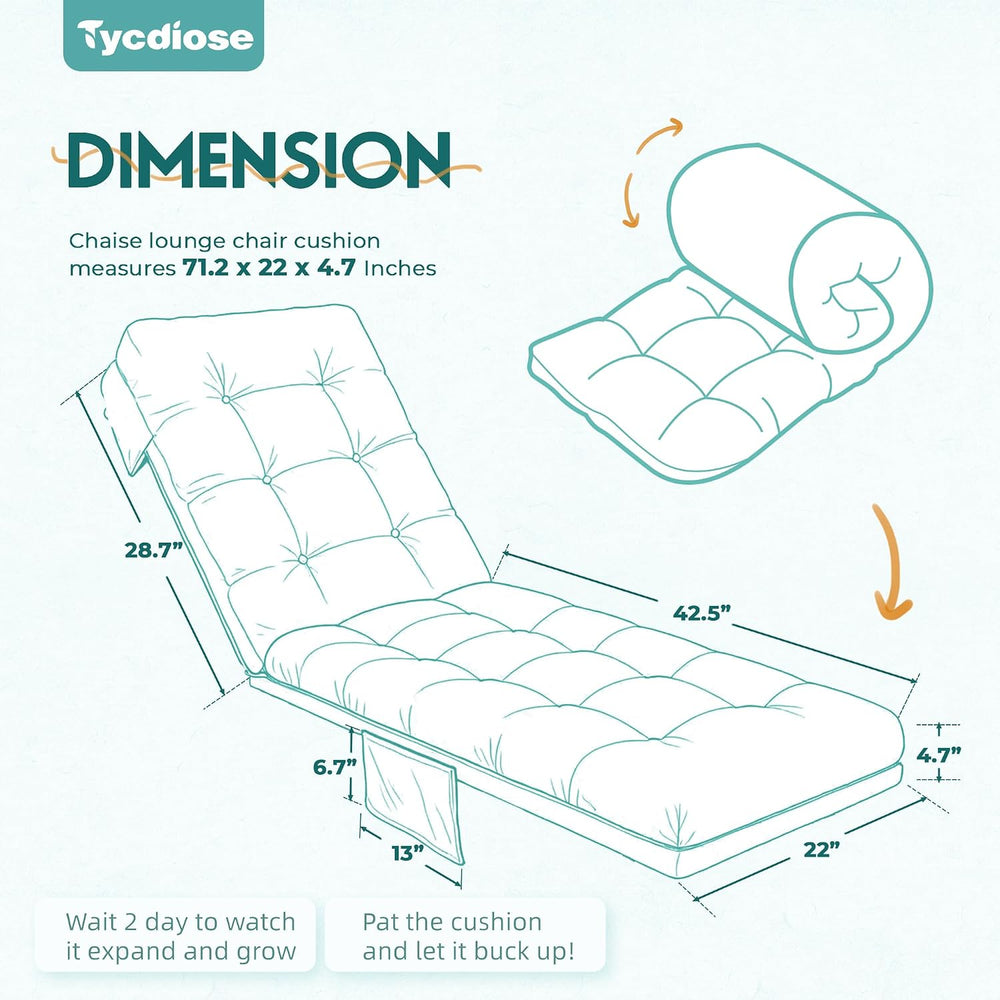 Outdoor Lounge Chair Cushion, Waterproof Replacement Chaise Lounge Cushions f...