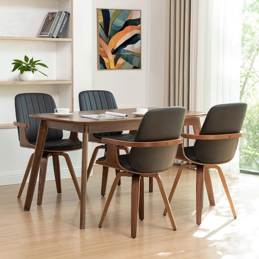 Swivel Dining Chairs, Set of 4 Kitchen Swivel Chairs with Walnut Finish