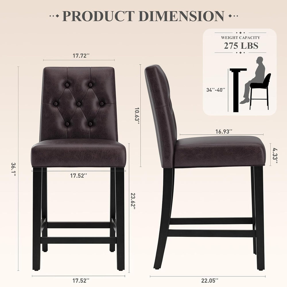 MALOL Bar Stools Set of 2 Faux Leather Counter Height Bar Stools,Darkbrown