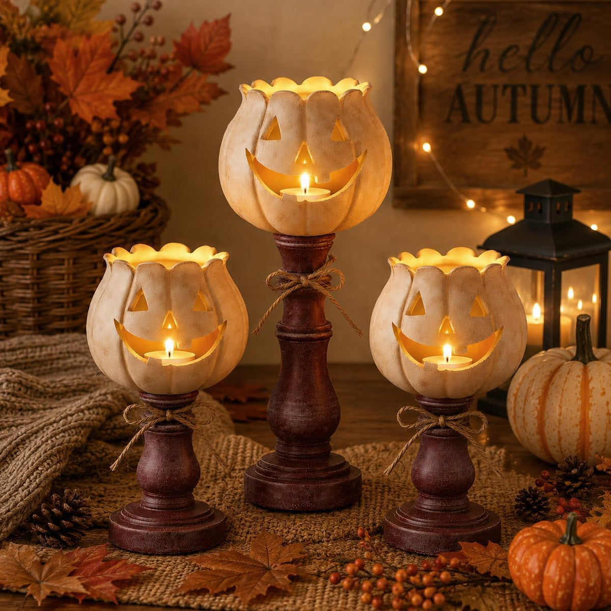 3PCS Pumpkin Tealight Candle Holder Set, Fall Decor, Halloween Party