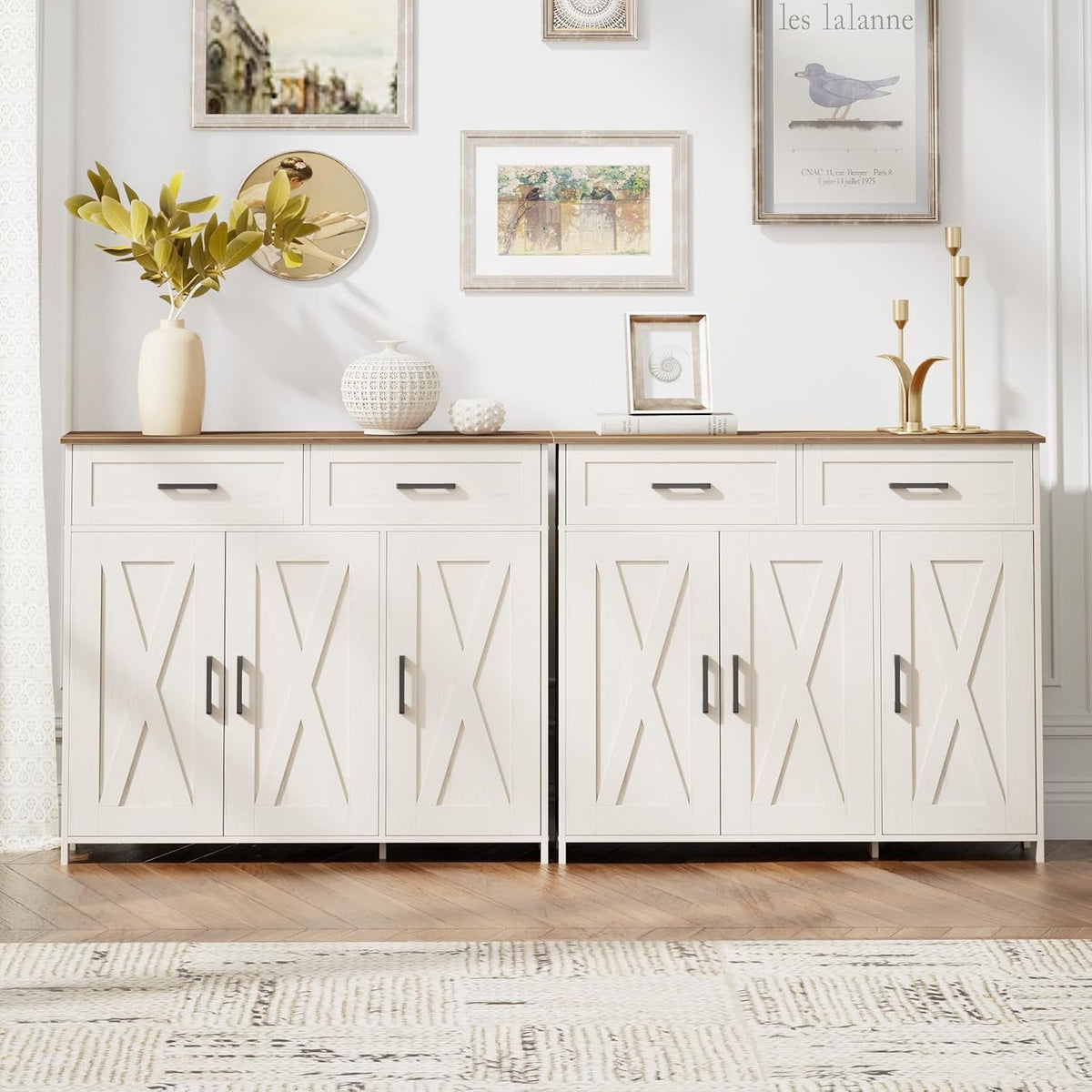 Homhedy Coffee Bar Storage Cabinet with Drawers, Kitchen Buffet Cabinet