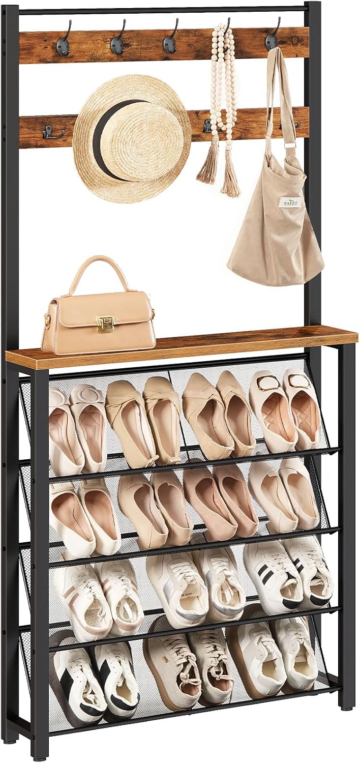 HOOBRO Hall Tree with Bench, Narrow Shoe Rack with Coat Rack, Coat Rack with ...