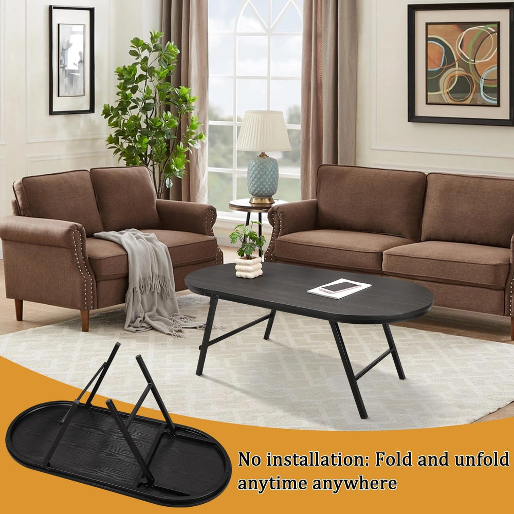 Small Oval Coffee Table Wood and Metal Folding Low Coffee Tables with Safety ...