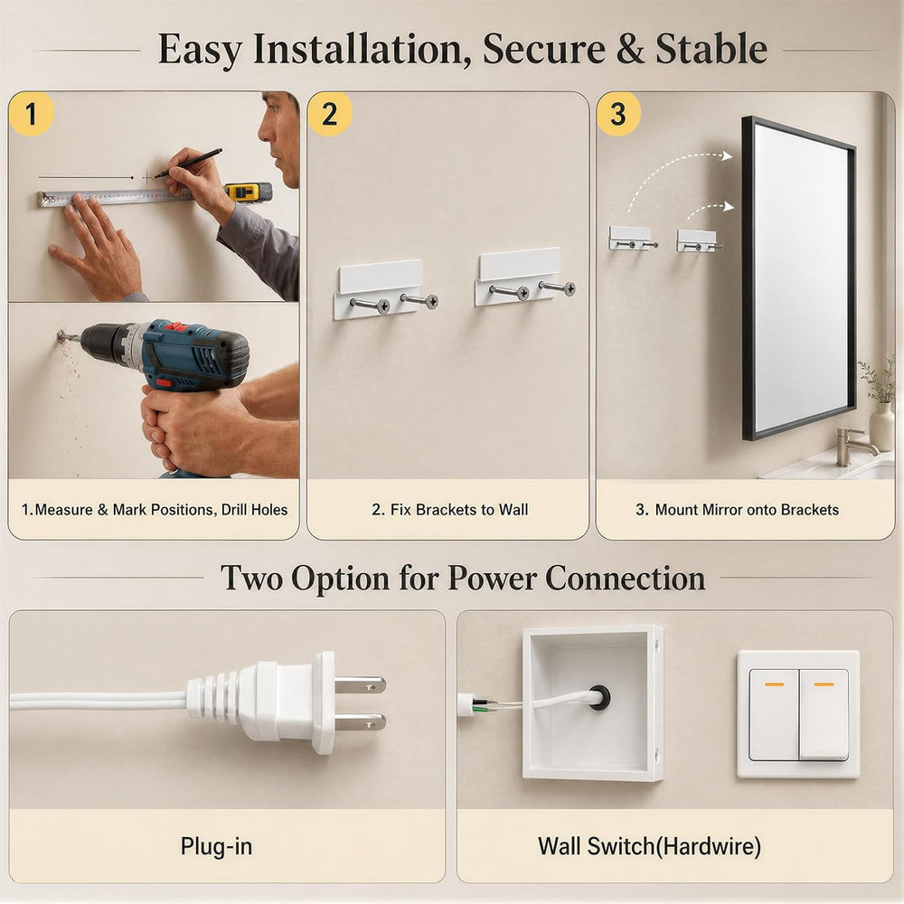 30"x48" LED Bathroom Mirror with Lights, Backlit + Front Lit, Anti-Fog