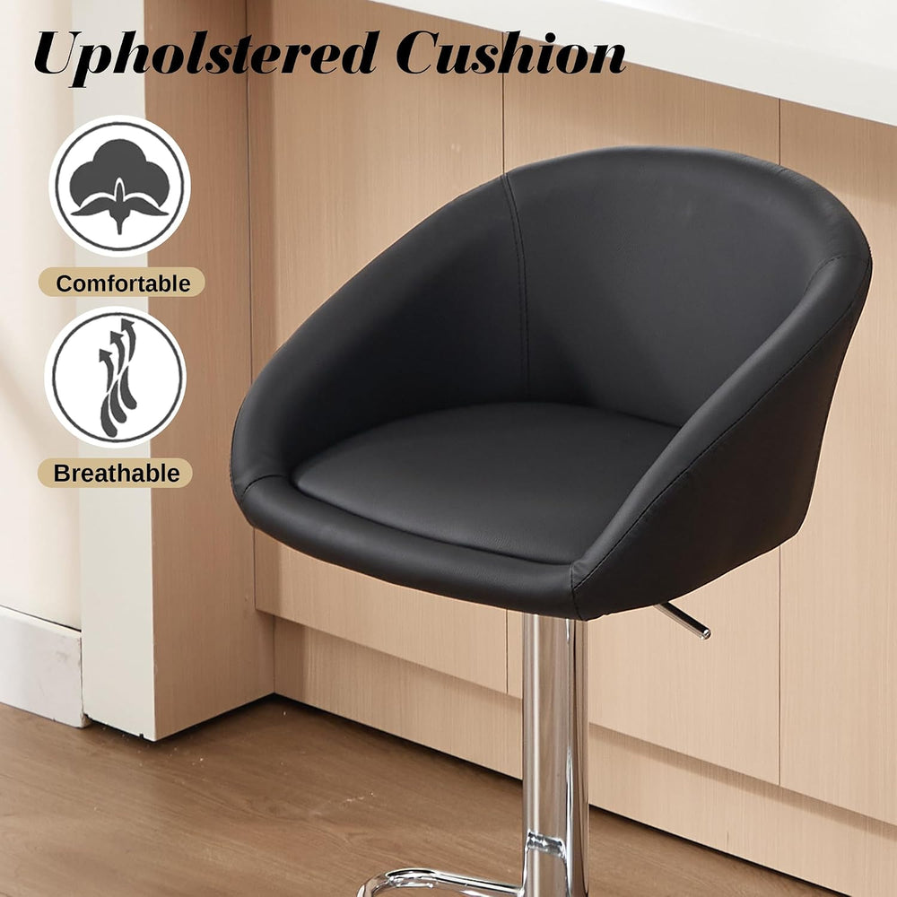 PU Leather Bar Stools Set of 2, Modern Swivel Barstools for Kitchen,Black