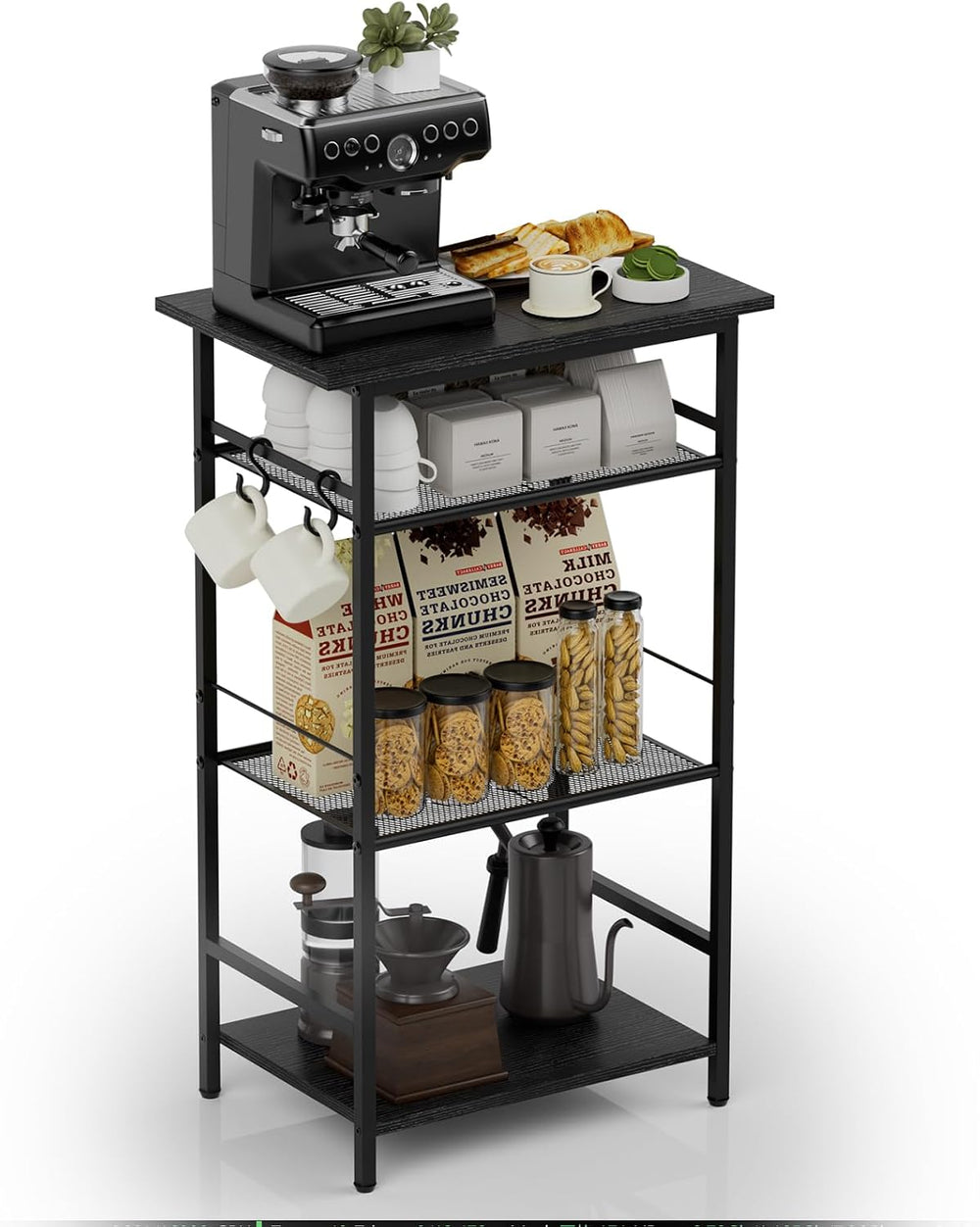 Aduanbang 3-Tier Coffee Bar Stand with Storage, Farmhouse Kitchen Cabinet, Br...