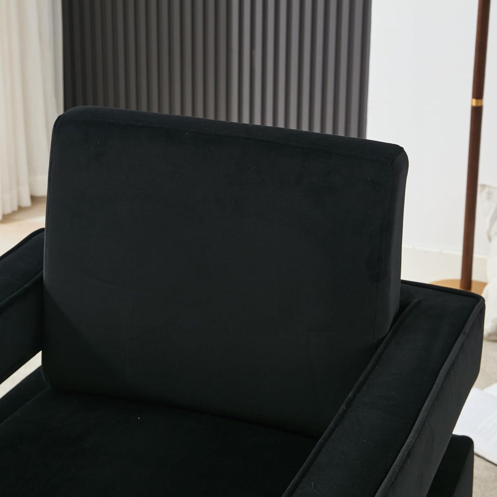 Velvet Accent Chair, Modern Armchair with Silver Base, Black
