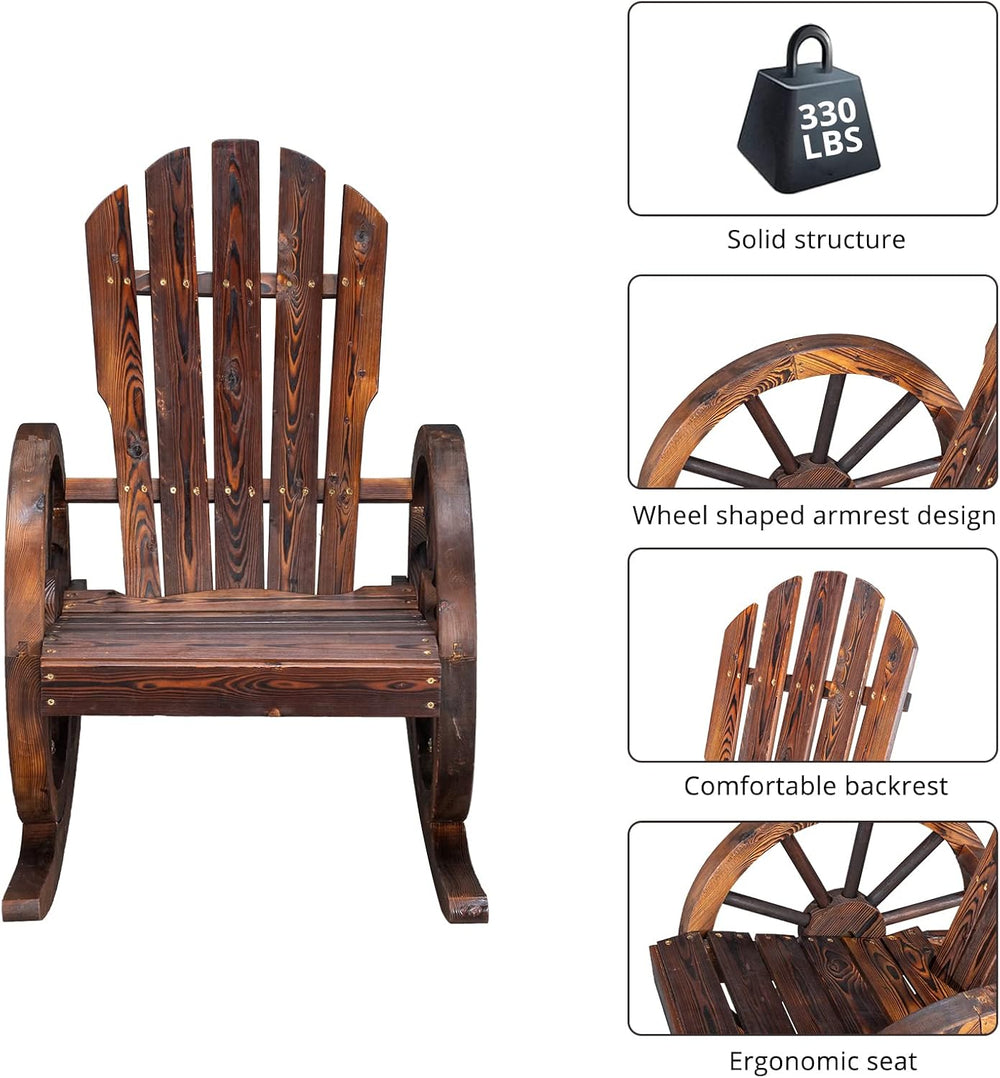 Outvita Adirondack Rocking Chair with Wheel Armrest for Garden Patio