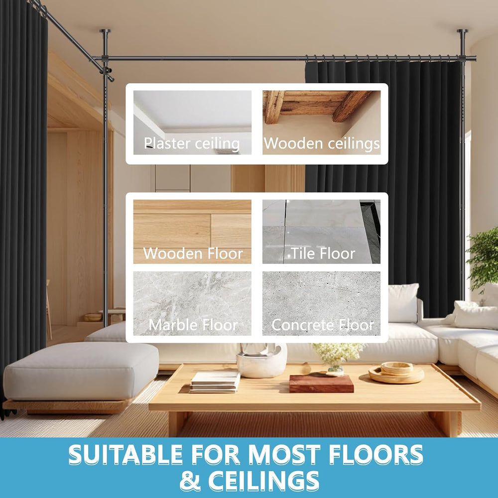 JILRON No-Drill Room Divider Curtains Set: Includes 106" W x 84" L ...