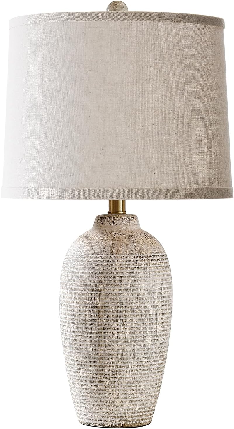 AIEAMPDO 25" Vintage Ceramic Table Lamp for Living Room, Ribbed Texture