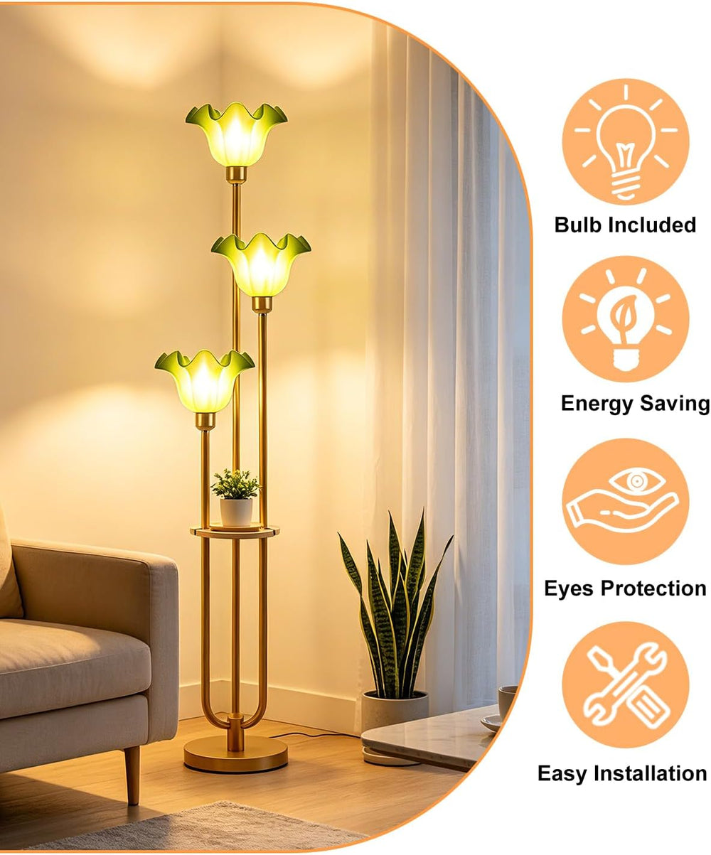 Green Flower Floor Lamp for Living Room, Mid Century Modern Floor Lamp Dimmab...
