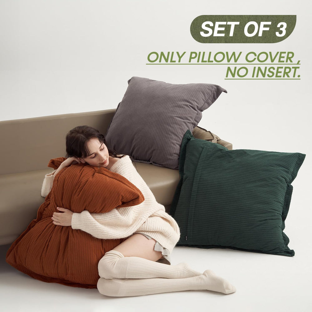 COCO TOP Set of 3 Soft Oversized Striped Corduroy Throw Pillow Cover 26x26