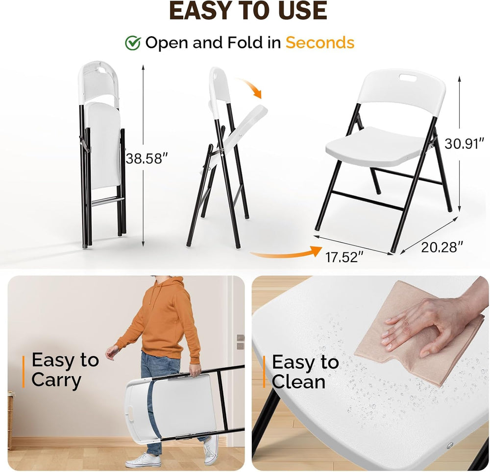 VINGLI Folding Chairs, Plastic Foldable Chair, Capacity up to 350 lbs, Portab...