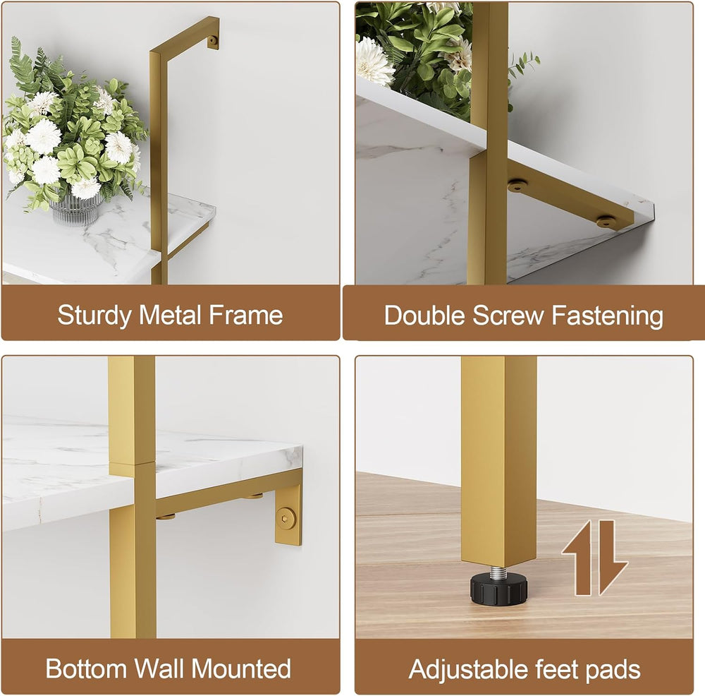aboxoo Ladder Shelf 2PCS White Marble Bookshelf 5-Tier Wall-Mounted Wood Rack...
