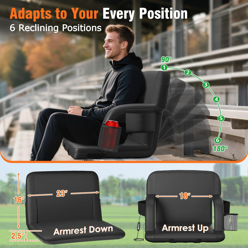 Suteck Heated Stadium Seats for Bleachers 2-Pack, 23" Wide with USB Heat
