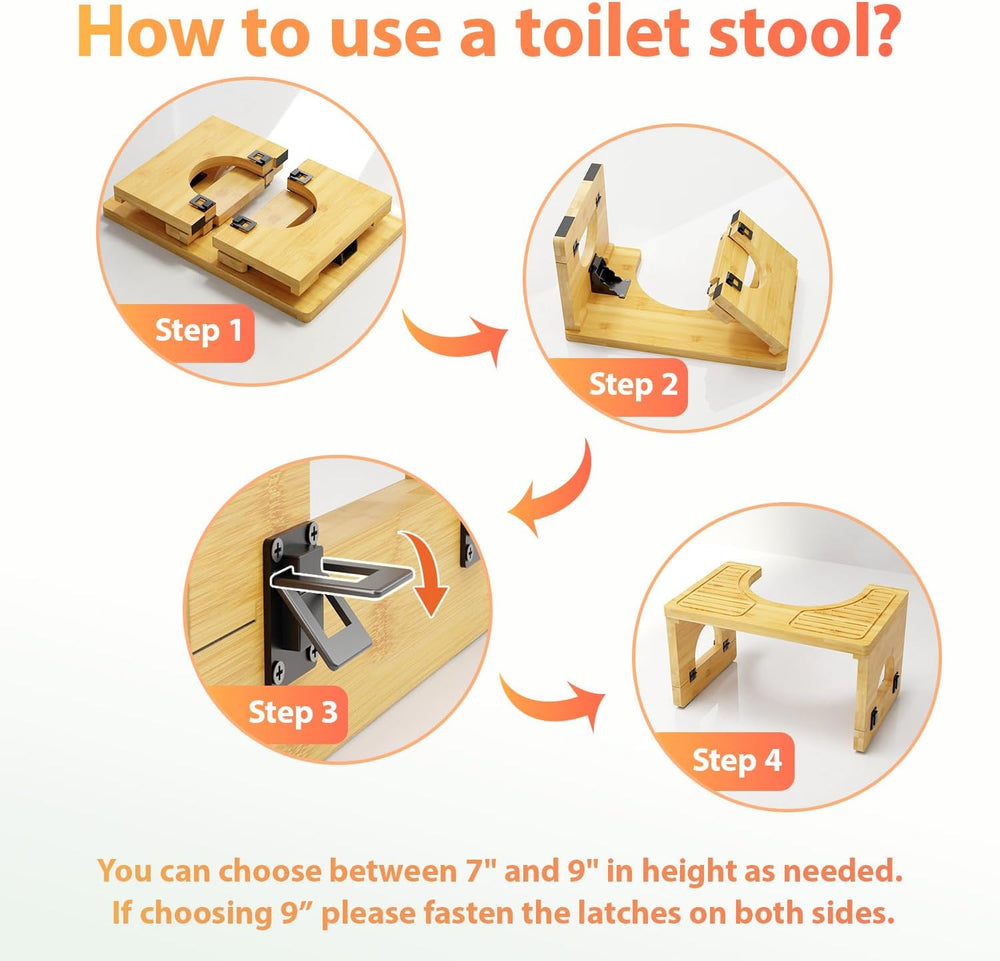 Olldide Folding Toilet Stool 7"&9" Adjustable, Bamboo Poop Stoo...