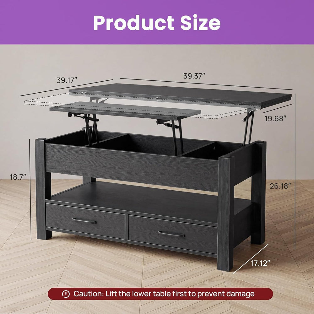 DUMOS 39.4" Convertible Lift Top Coffee Table, 4 in 1 Multifunctional Table